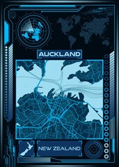 Illustration of an aerial map of Auckland, New Zealand
