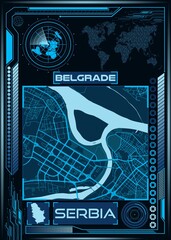 Illustration of an aerial map of Belgrade, Serbia