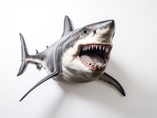 Fototapeta premium grey tooth shark great white oceanic white background hyperrealistic landscapes frontal perspective monumental sculptures