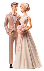 Figurine of a wedding couple. Figurines of the bride and groom for the wedding cake. Isolated on a transparent background.