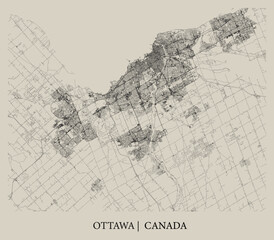 Ottawa (Ontario, Canada) street map outline for poster.