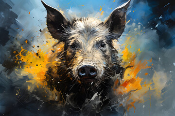 wild boar head abstract painting portrait,  - obrazy, fototapety, plakaty