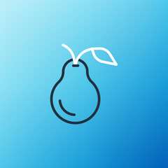 Line Pear icon isolated on blue background. Fruit with leaf symbol. Colorful outline concept. Vector
