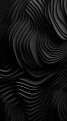 Black abstract 3D waves background texture.