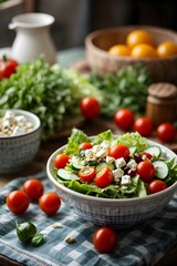 Frash salad in ceramic bowl 
