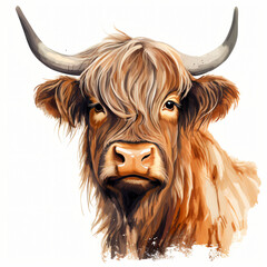 Cool Highland Cow Clipart isolated on white background