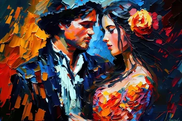 AI generated illustration of an oil painting of a couple embracing © Wirestock