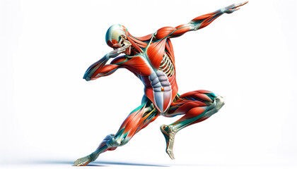 Illustration of Dummy figure anatomical athlete Posing in dab dance. male model in muscular pose doing dab dance hands gesture. generative Ai. - obrazy, fototapety, plakaty