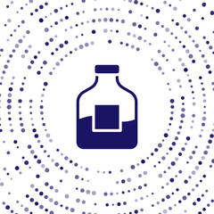 Blue Glass bottle of vodka icon isolated on white background. Abstract circle random dots. Vector