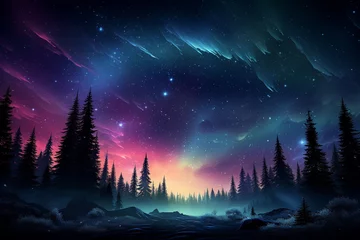 Poster vibrant enchanting beauty of Aurora Borealis, showcasing cosmic colors, swirling lights, and sense of wonder and magic that these natural light displays bring to Northern night skies © Anh