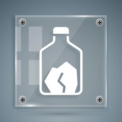 White Ore mining icon isolated on grey background. Square glass panels. Vector