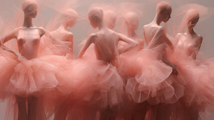 A group of ballerinas in pink tutu skirts - obrazy, fototapety, plakaty