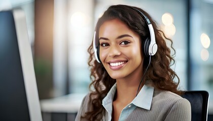 Female Office Worker, in Customer Service or Call Center