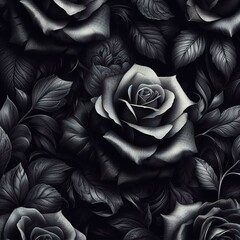 Obraz premium Black Rose Seamless floral pattern fabric background design.Retro Vintage Flower Elegant Isolated Motif Texture Wallpaper Illustration.Beautiful Decoration Textile Ornate Element Vector Art