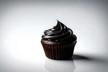 a single Black  cupcake against white background, 8k. 