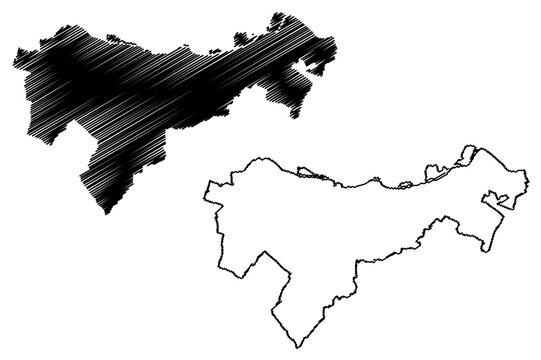 Bruck an der Leitha district (Republic of Austria or &Ouml;sterreich, Lower Austria or Nieder&ouml;sterreich state) map vector illustration, scribble sketch Bezirk Bruck aun da Leitha map