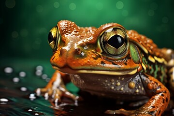 Close-Up of a Vibrant Frog in Its Natural Wetland Habitat