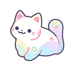 cat, Sticker, Cheerful, Soft Color, Anime, Contour, Vector, White Background