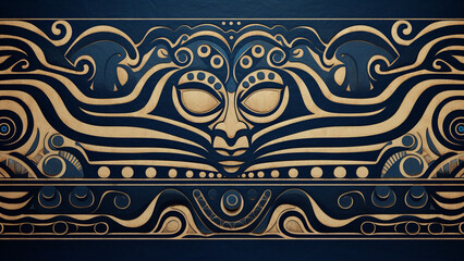 Indigo Blue and Sandy Beige Tribal Patterns Earthy Tones