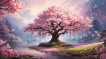 Fototapeta na wymiar Enchanted Forest of Blossom Trees