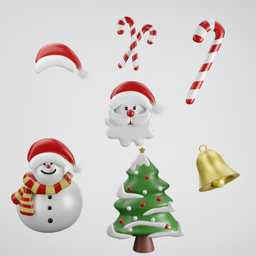 snowman with christmas tree, set santa man tree cookie biscuit on transparent background cutout. PNG file