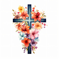 Floral Cross Clipart isolated on white background