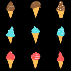 Ice cream cone vector set