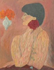 Gordijnen abstract woman with rose. oil painting. illustration © Anna Ismagilova