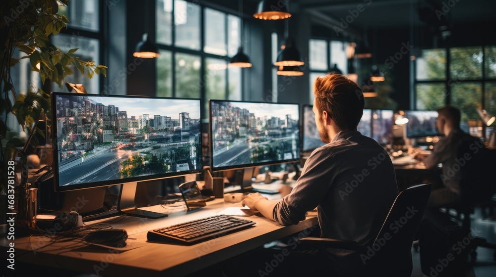 Aufkleber Team of software developers coding and testing applications in a modern office.