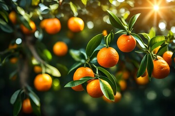 Close up view ,fresh tangerine on tree in garden, sun light also present. 