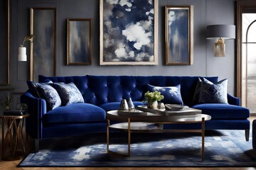 Showcase the allure of an Indigo Color Sofa, adding a touch of sophistication to a contemporary space. 