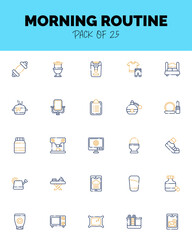 set of Morning routine Two Color icons for logo & web. Vector illustration