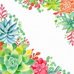 Colorful succulent flower frame corner arrangement , element for decoration,invitation card, water color 