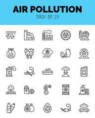 set of Air Pollution Lineal icons for logo & web. Vector illustration