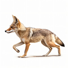 Side view of animal jackal running isolated on white background