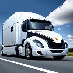 A futuristic truck on a highway traveling through time and space, generative ai