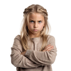 Upset Little Blond Girl with Crossed Arms - Transparent Background