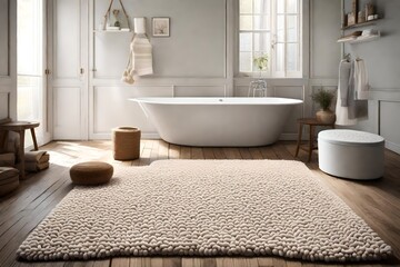 A bathroom rug, a soft and welcoming touch for  feet. 
