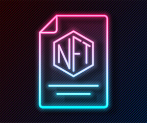 Glowing neon line NFT contract icon isolated on black background. Non fungible token. Digital crypto art concept. Vector