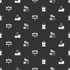 Set Trash can, Growth of homeless, Donation food and No money on seamless pattern. Vector