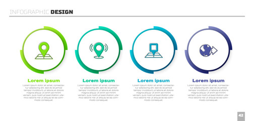 Set Folded map with location marker, Map pin, and Location the globe. Business infographic template. Vector