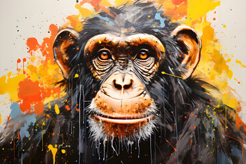 abstract painting of a chimpanzee head portrait, 