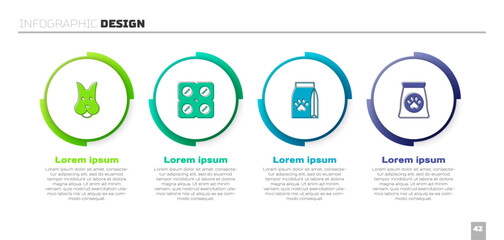 Set Dog, pill, Bag of food for pet and . Business infographic template. Vector