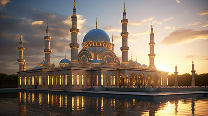 beautiful large mosque in the evening. islamic concept - obrazy, fototapety, plakaty