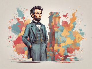 Abraham Lincoln colorful hair vector drawing Created With Generative Ai