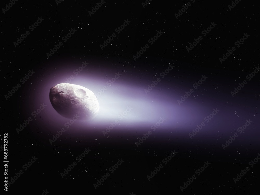Wall mural halley's comet isolated in space. the nucleus and tail of a large comet on a black background. astro