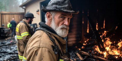 Naklejka premium Portrait of a Male Fire Investigator: Delving into the Forensics of Fires and Explosions.