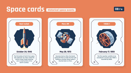 Space Historical Cards Pack 01 - Explore History with Astronauts, Spacecraft, Satellites and Inventions-vector illustration Design