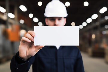 Engineer man showing blank card with space for text
