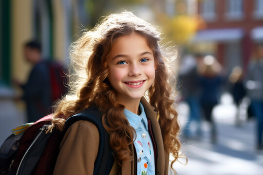 Child girl smiling at school. Education. Back to school. AI.​